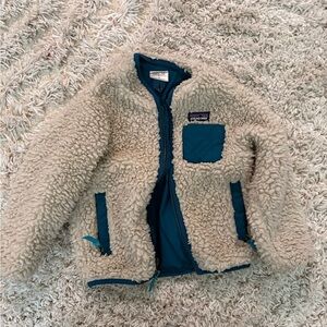 Patagonia Kids Sherpa Fleece Jacket - Cream and Teal
